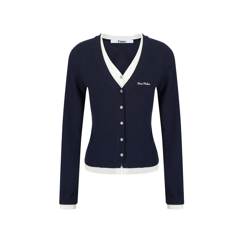fano_Embroidered_Letter_Slim_V-neck_Button_For_Teen_Girls_Navy_Knit_Cardigans_MISSTT