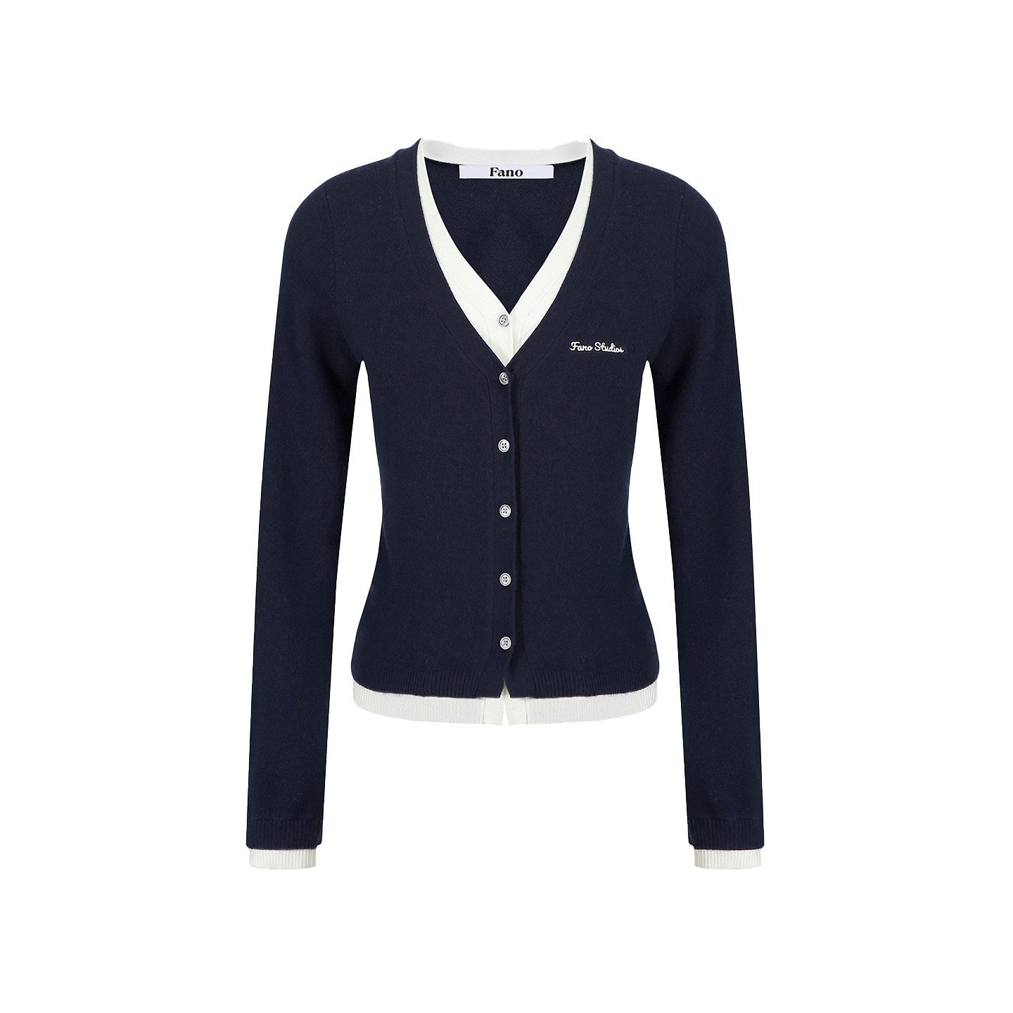 fano_Embroidered_Letter_Slim_V-neck_Button_For_Teen_Girls_Navy_Knit_Cardigans_MISSTT