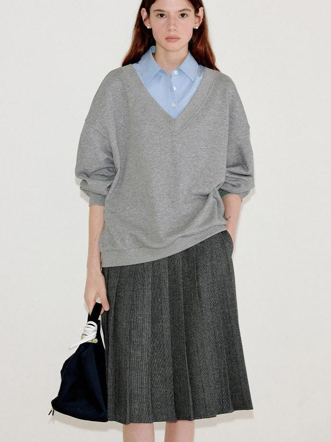 fano Soft Cotton Blend Colorblock Polo Collar Loose Knit Pullover Women Sweaters