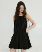 fano Soft Viscose Blend Korean Office A Line Sleeveless Black Midi Dresses