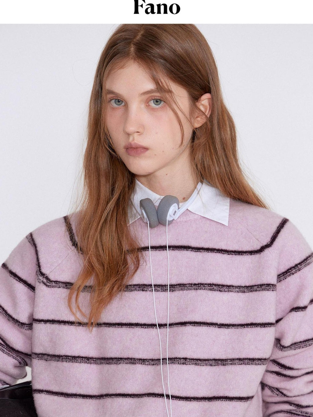 fano Soft Wool Blend Striped Cardigan Loose Fit Commuter Women Pink Knitted Sweaters