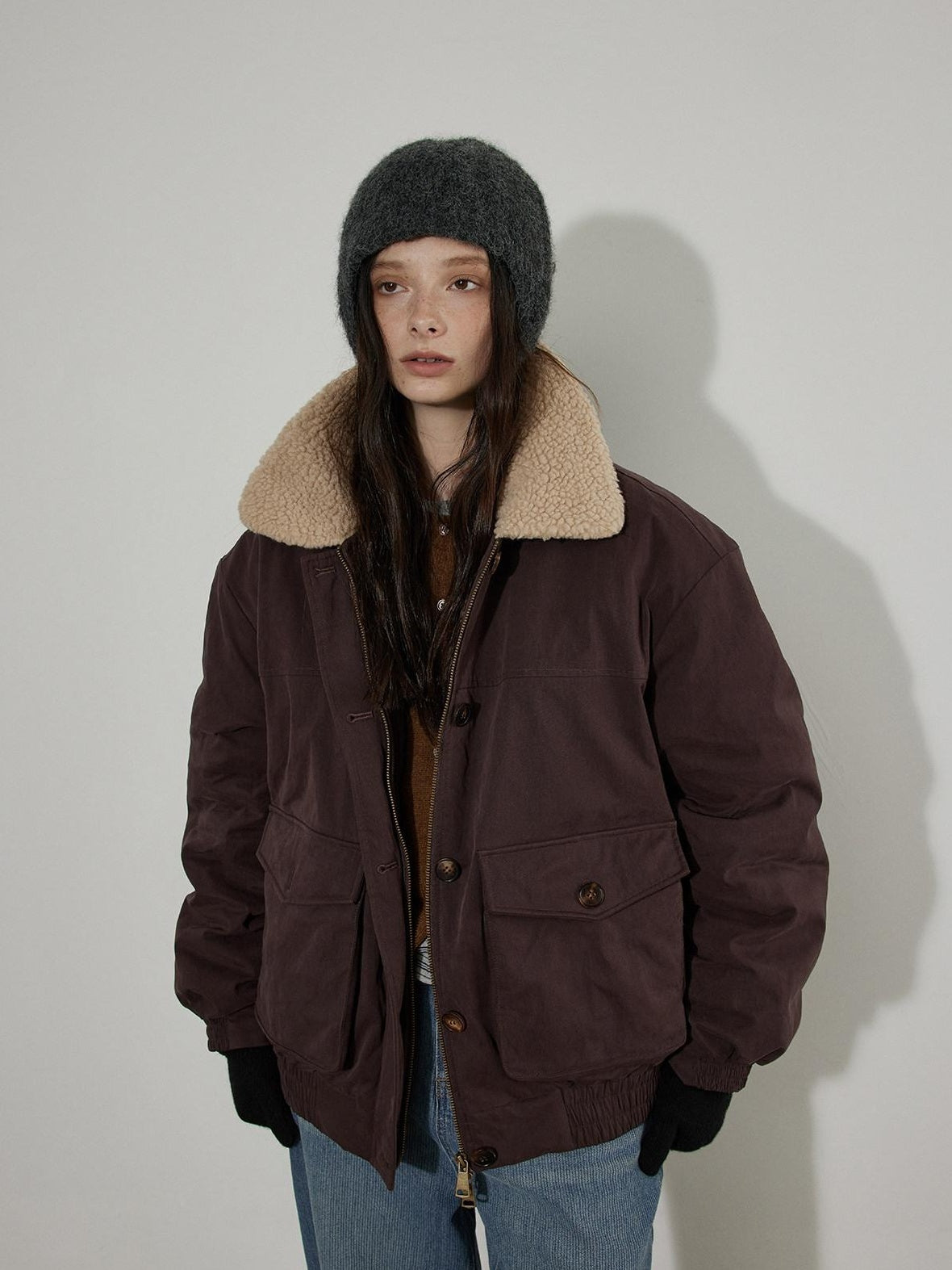 Lofi choose 90 Percent White Duck Down Oversized Turn Down Collar Plum Purple Down Jackets