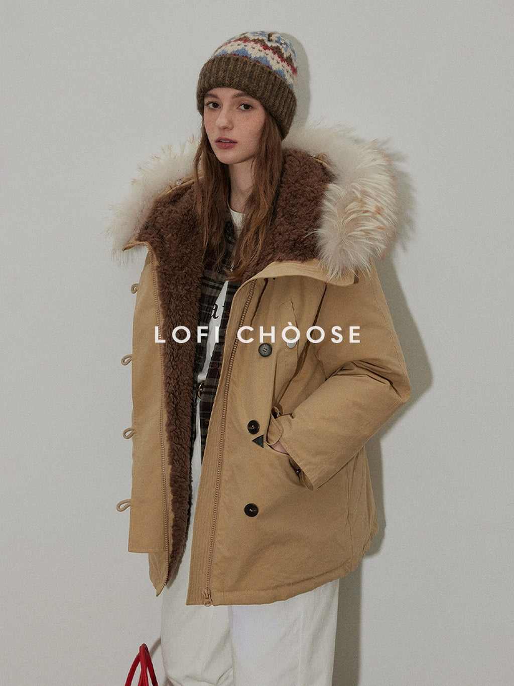 Lofi choose 90 Percent White Duck Down Thick Hooded Commuter Khaki Zip Down Jackets