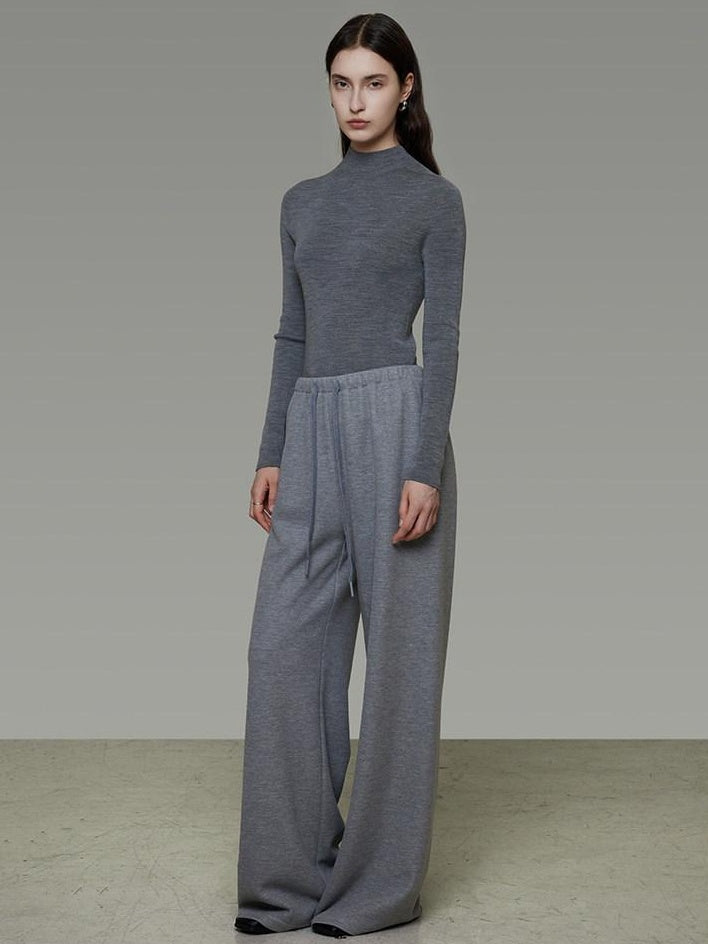 unspoken Breathable High Rise Tie Waist Office Solid Light Gray Poly Blend Wide Leg Pants