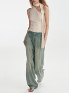 someonesometimes High Waist Washed Blue Denim Relaxed Fit Long Leg Stylish Women Wide Leg Jeans