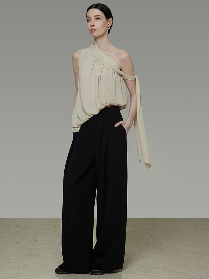 unspoken Polyester French Asymmetric One Shoulder Loose Fit Women Solid Camisoles