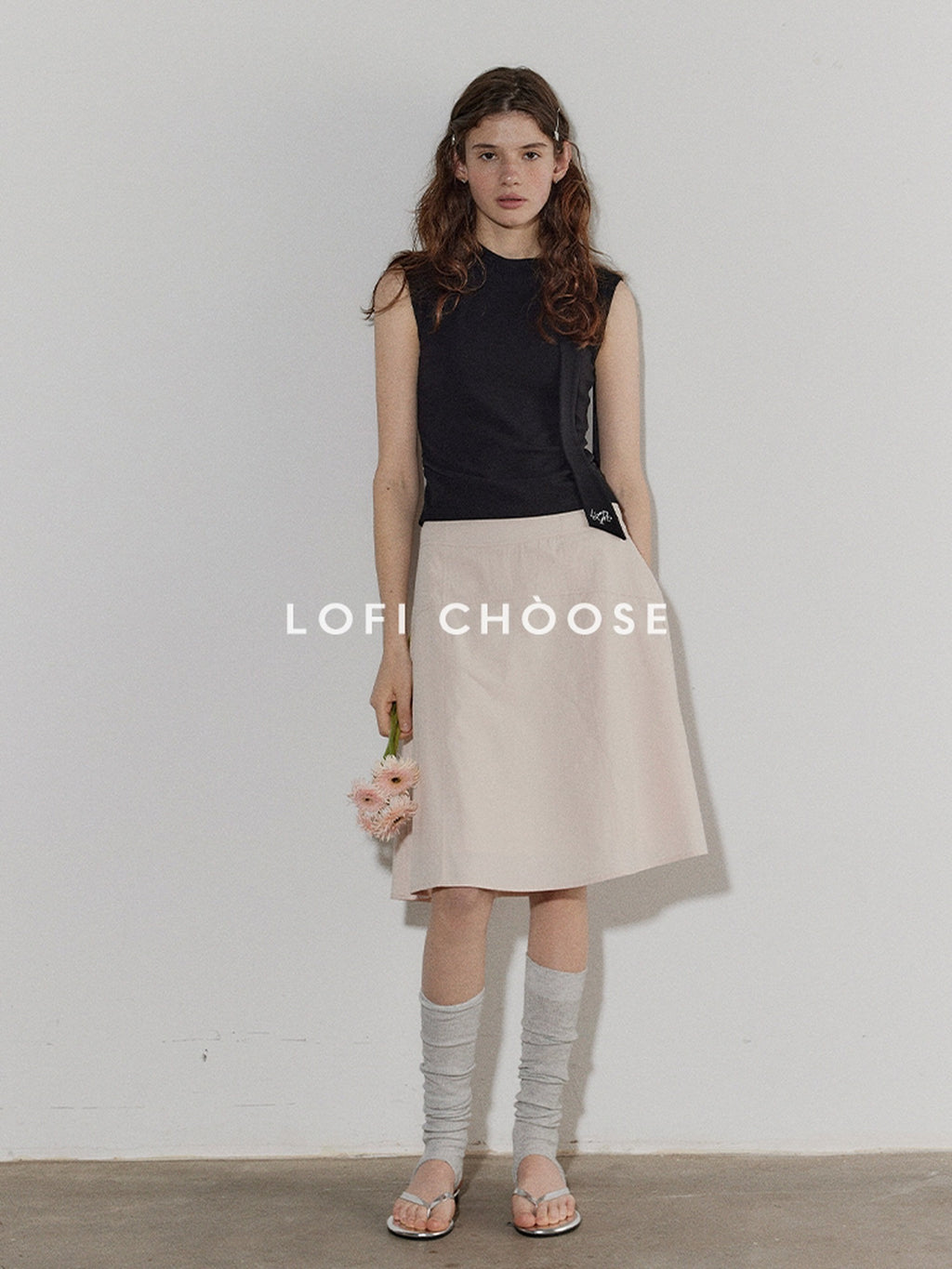 Lofi choose High Waist Flattering Wide A Line Loose Workwear Pink Full Circle Midi Skirts