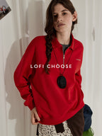 Lofi choose Zippered Polo Collar Relaxed Fit Commuter Long Sleeve Regular Weight Sweatshirt