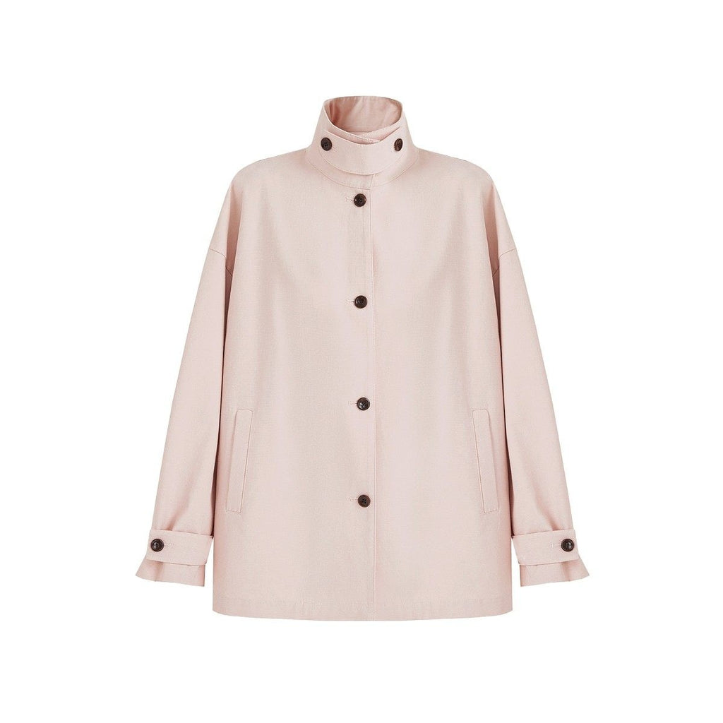 fano_Peach_Pink_Cotton_Lined_Korean_Loose_Short_Single_Breasted_Women_Trench_Coats_MISSTT