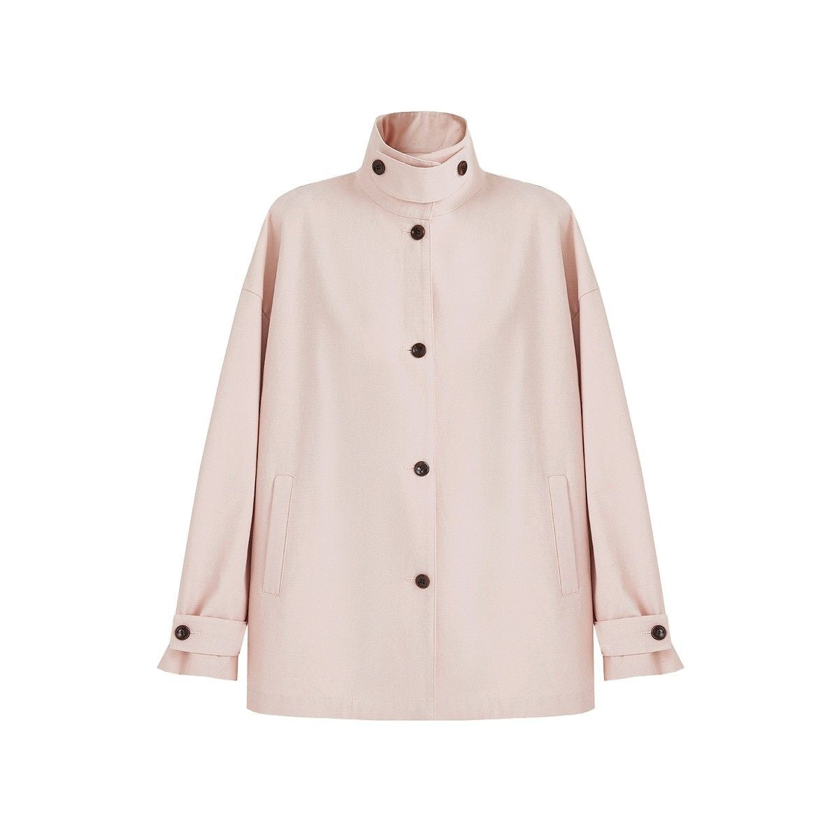 fano_Peach_Pink_Cotton_Lined_Korean_Loose_Short_Single_Breasted_Women_Trench_Coats_MISSTT