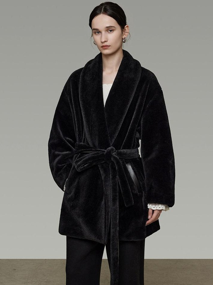 unspoken Warm V-neck Minimal Commuter Loose Midlength Women Everyday Black Long Coats
