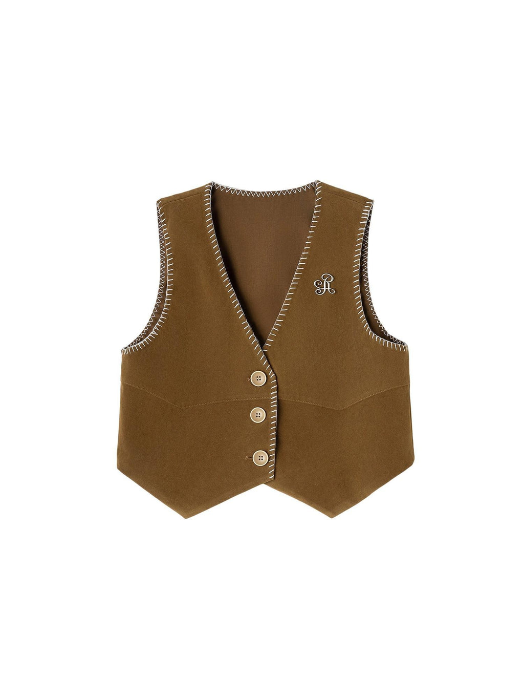 ikyou Versatile Cropped V-neck Distressed 3D Short Button Women Brown Vests
