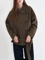 fano Polyblend Single Button Lapel Relaxed Fit Korean Commuter Women Olive Wool Coats