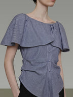 unspoken Flattering Pure Cotton Loose Boat Neck Women Striped Short Sleeve Blouses