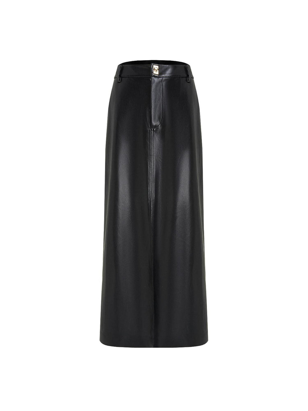 unspoken High Waist Textured H Line Straight Minimalist Workwear Black Midi Skirts