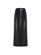 unspoken High Waist Textured H Line Straight Minimalist Workwear Black Midi Skirts