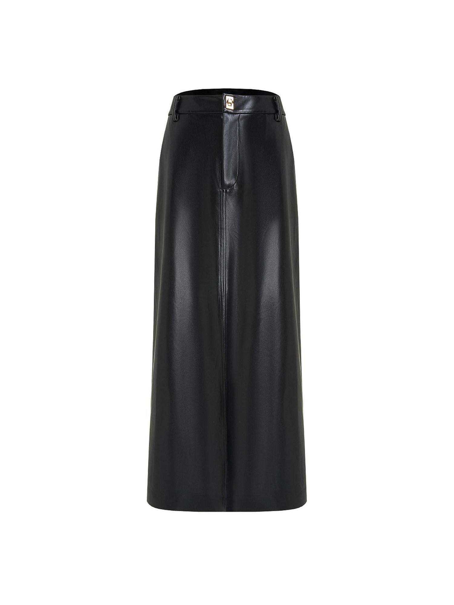 unspoken High Waist Textured H Line Straight Minimalist Workwear Black Midi Skirts