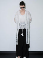 audreyyang Lightweight Breathable Loose Fringe Mid Length Women Cotton Solid Cardigans