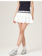 ikyou Soft Cotton Jacquard Lined A Line Puff Skirt Bow Lace Women Daily Mini Skirts