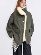 fano 90% White Duck Down Warm High Waist Loose Stand Collar Women Green Down Jackets