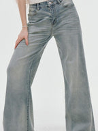 fano Comfortable Relaxed Natural Waist Zipper Fly Light Blue Straight Leg Jeans