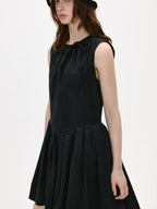 fano Sleeveless Korean Workwear A Line Natural Waist Cotton Blend Black Midi Dresses