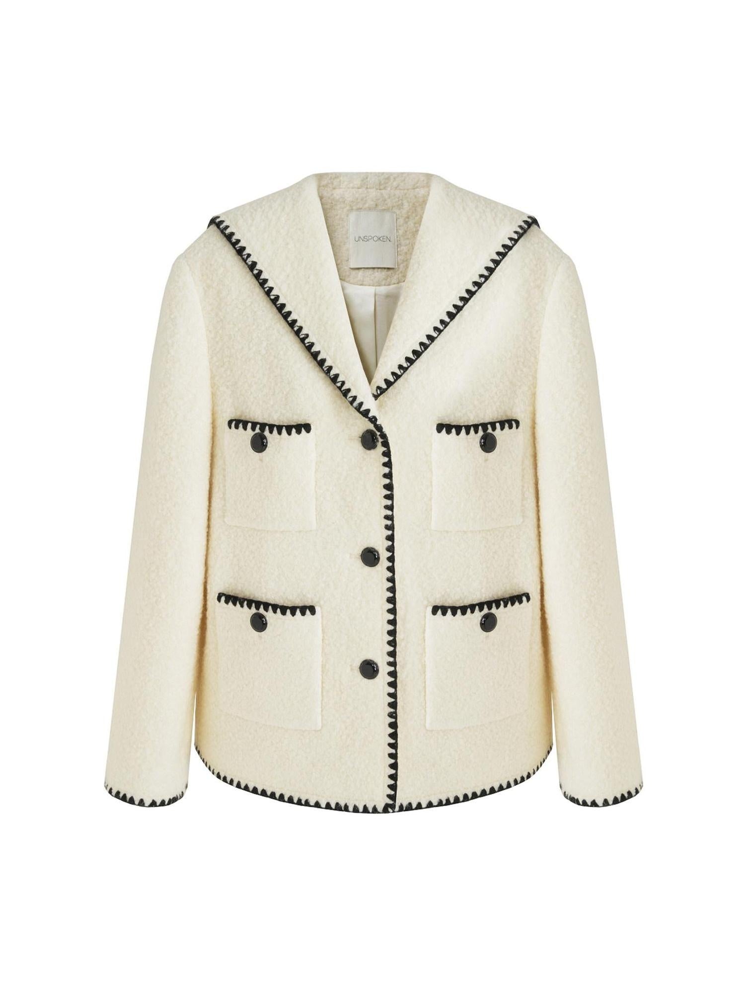 unspoken Lambswool Blend Tailored Loose Minimal Notch Collar Officewear Women Wool Coats