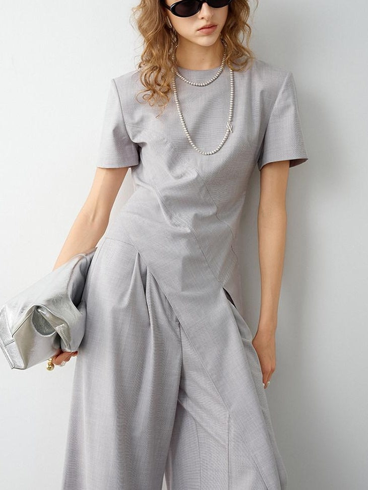 audreyyang Polyester Stretch Commuter Slim Fit Crew Neck Women Short Sleeve T-Shirts