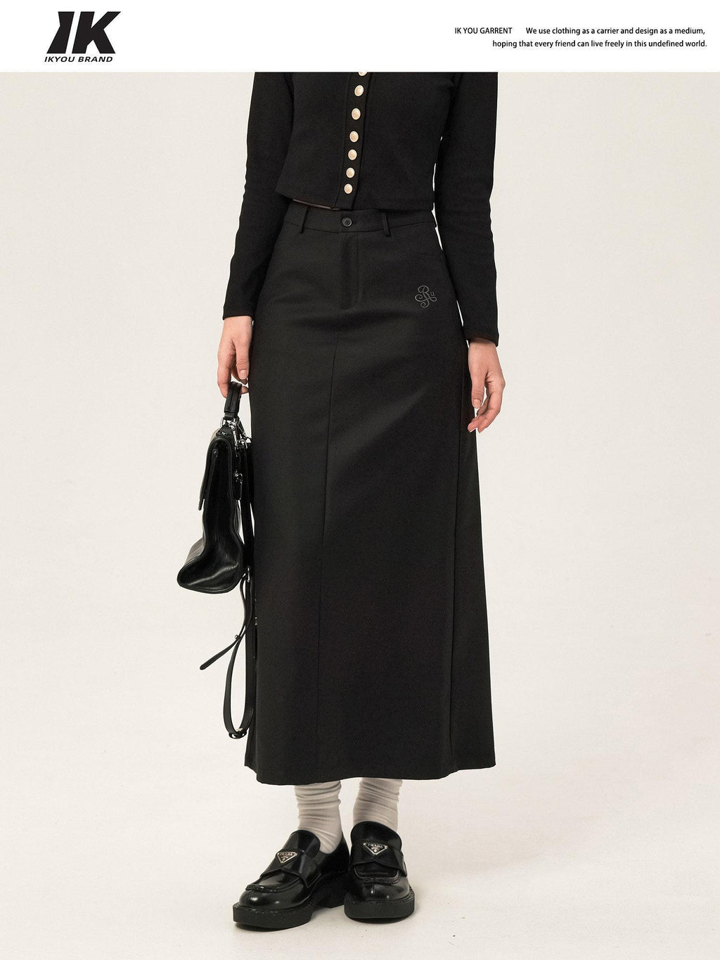 ikyou High Waist Embroidered A Line Back Slit Everyday Young Women Midi Skirts