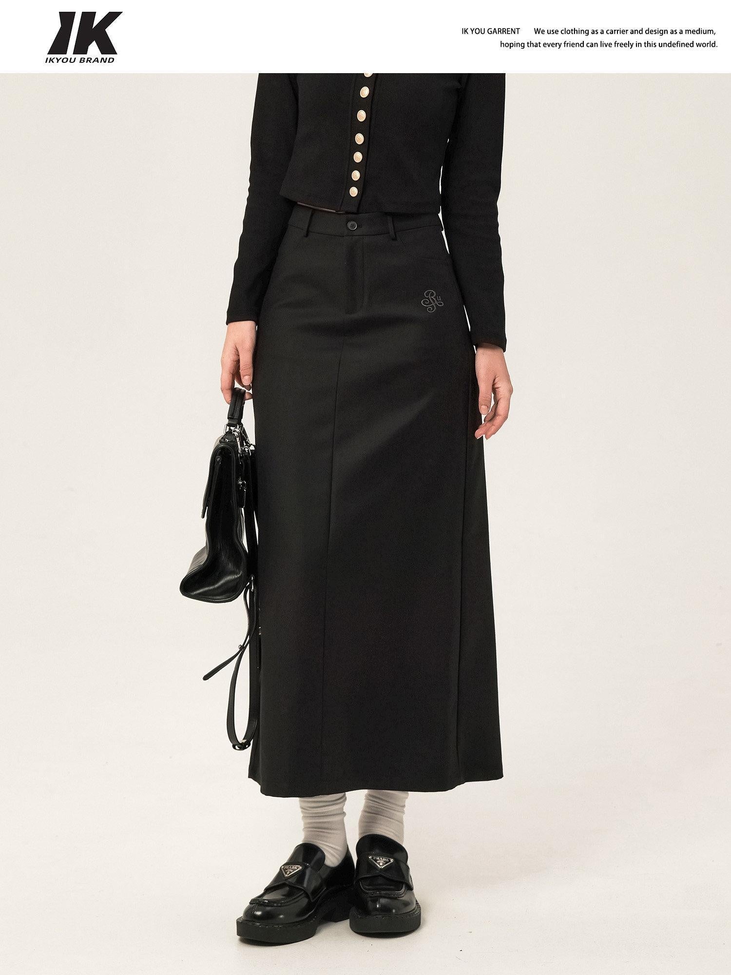 ikyou High Waist Embroidered A Line Back Slit Everyday Young Women Midi Skirts