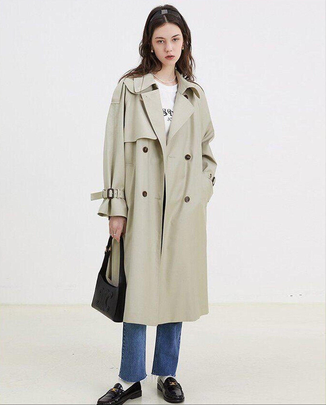 fano Minimalist Double Breasted Long Straight Fit Office Workwear Women Trench Coats