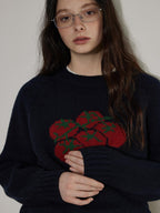 Lofi choose Cozy Crew Neck Loose Fit Office Knit Pullover Off White Navy Sweaters