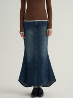 someone sometimes High Cotton Denim Blue Long Sleeve Collared Buttoned Women Top & Skirt Sets
