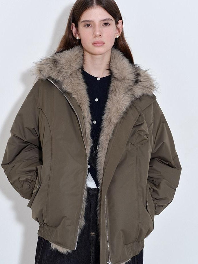 fano High Fill White Duck Down Warm Straight Fur Collar Women Army Green Down Jackets
