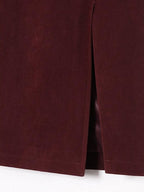 audreyyang Silky Polyester Blend Back Slit Slim Pencil Mid Rise Women Black Midi Skirts