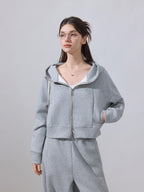 ikyou Embroidered Hooded Cropped Zipper Casual Women Cotton Blend Top & Pants Sets