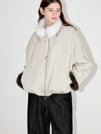 fano Cozy Insulated Korean Commuter Loose Fit Stand Collar Beige Grey Puffer Jackets