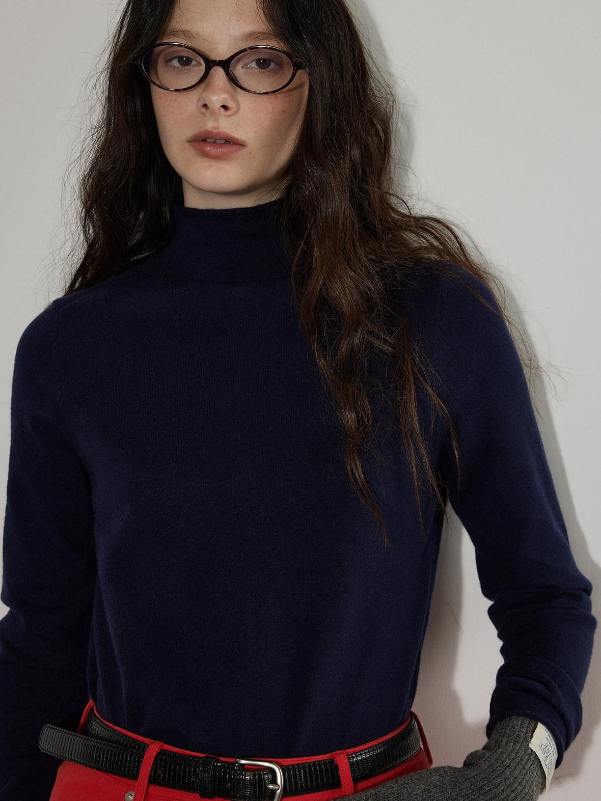 Lofi choose Cozy Modal Wool Blend Polka Dot Turtleneck Loose Fit Women Office Knit Sweaters