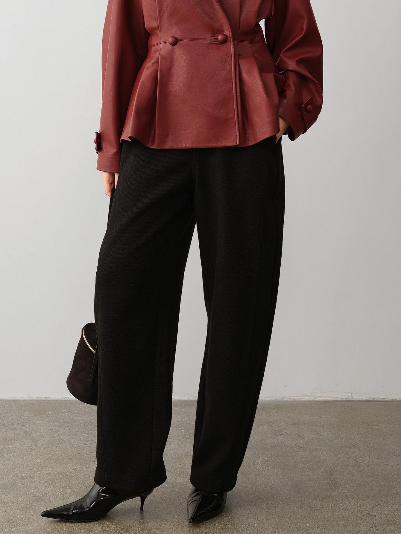 audreyyang Soft Poly Viscose Drape Casual Natural Waist Zip Fly Women Black Wide Leg Pants