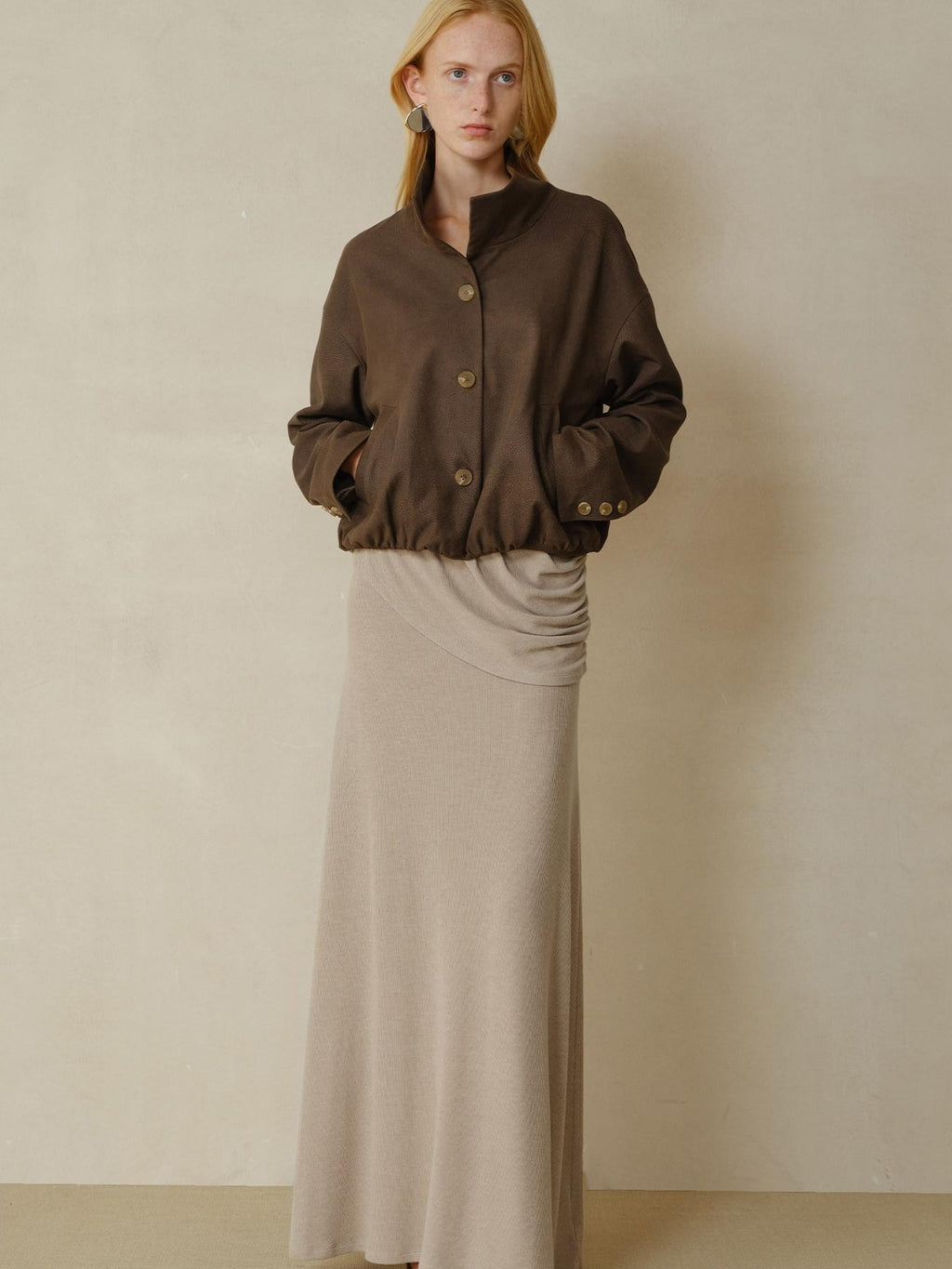 someonesometimes Stretch Polyester Vintage Loose Short Zip Women Coffee Brown Cropped Jackets