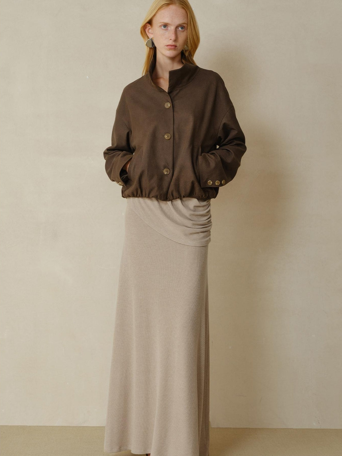 someonesometimes Stretch Polyester Vintage Loose Short Zip Women Coffee Brown Cropped Jackets