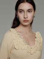 unspoken Soft Breathable V-neck Slim Fit Commuter Knitwear Bell Sleeves Women Sweaters
