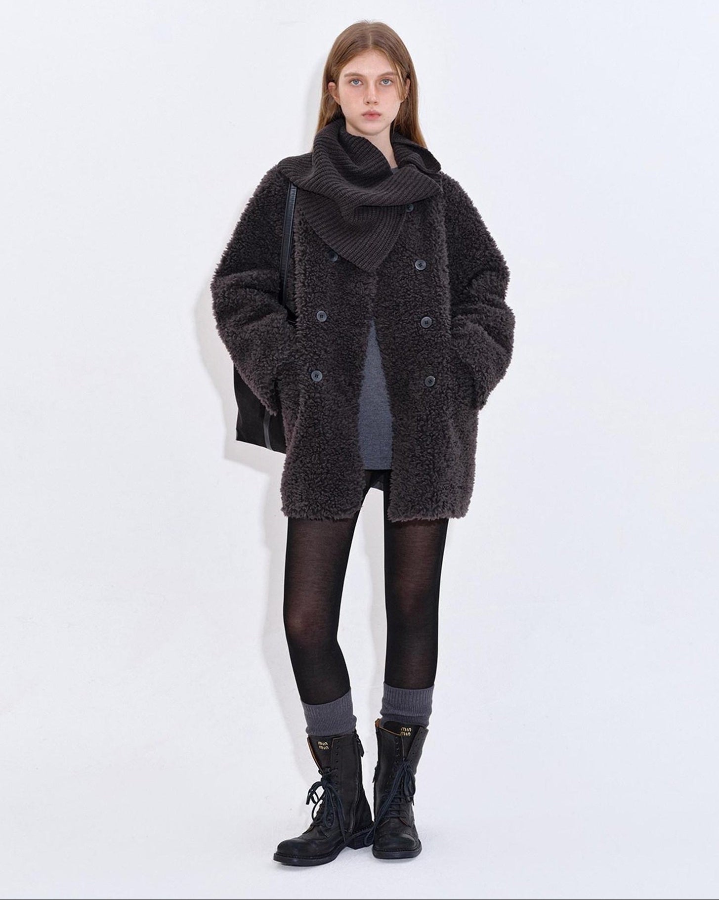 fano Cozy Faux Shearling Lined Loose Fit Double Breasted Midlength Women Long Coats