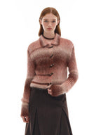 someone sometimes Soft Mohair Blend Lapel Collar Button Front Women Pink Brown Gradient Cardigans