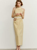 someone sometimes Ruffle Original Slim Fit Melon Halter Cotton Mix Top & Skirt Sets