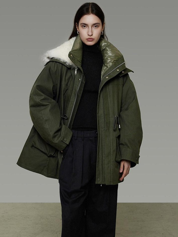 unspoken 90% White Duck Down Warm Midlength Stand Collar Women Army Green Down Jackets