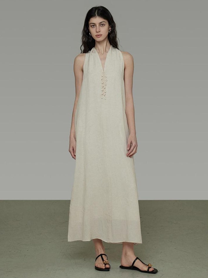 unspoken Soft Tencel Blend Minimal Halter Vneck Aline Relaxed Waist Maxi Dresses