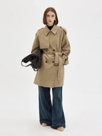 fano Pocketed Relaxed Raglan Midlength Double Breasted Khaki Womens Trench Coats