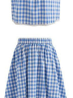 fano 100 Percent Cotton Round Neck Blue White Gingham Top & Skirt Sets