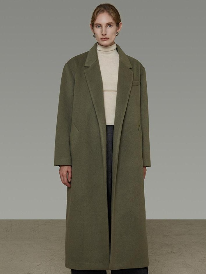 unspoken Sculpted 3D Tailoring Relaxed Minimal Commuter Office Dark Green Wool Coats